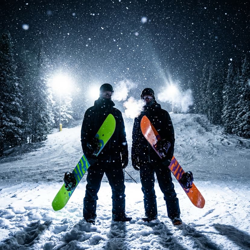 AI-generated dramatic night snowboarding photo for social media content